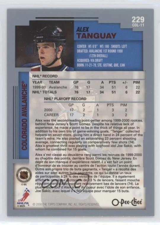 2000-01 O-Pee-Chee Alex Tanguay #229 - Image 2 of 2
