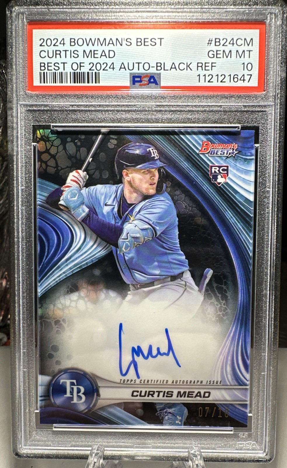 CURTIS MEAD | 2024 Bowman's Best - BLACK Refractor AUTO 7/10 (RC,AU) Rays B24-CM