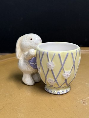 Bunny Peeking Over Easter Egg Cup. Ceramic