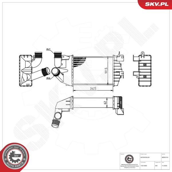 Esen SKV LadeluftküHler LLK FüR Opel Zafira B 1.9 Cdti Astra H Caravan A05 L35-image