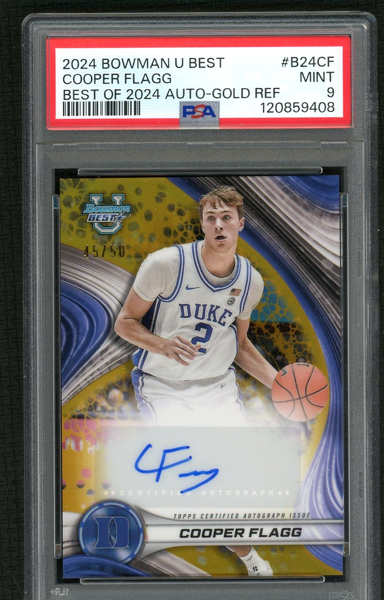 COOPER FLAGG SIGNED ROOKIE CARD 2024 BOWMAN U BEST GOLD REFRACTOR