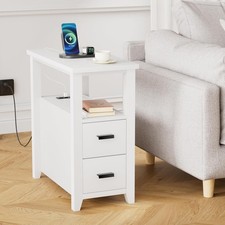 Side Table with Charging Stat, Narrow End Table with USB Ports and