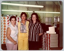 Vtg Color Snapshot Three Women Warehouse Workers Fruit Packing Boxes 1970s