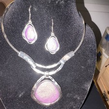 Silver Tone Purple Teardrop Pendant Necklace ...