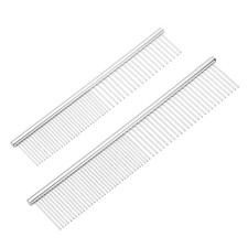 PETAXCELL Dog Cat Comb, Pet Combs Stainless Steel Teeth 6.5/7.5 IN, Silver