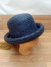 Blue Straw Bowler Hat One Size New Without Tags