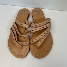 Tory Burch Quiet Luxury Studded Strappy Leather Sandals 5.5 Tan Boho Glam