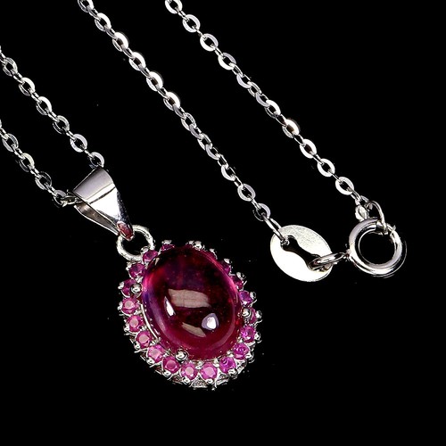925 Sterling Silver Necklace Oval Ruby 9x7mm Natural Gemstone Jewelry 18inches - Picture 2 of 14