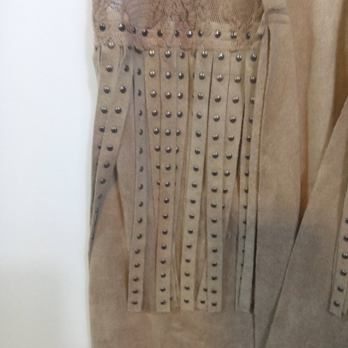 Vocal Sleeveless Vest Womens Small Tan Lace Open Fringe Studs Gypsy - Picture 4 of 7