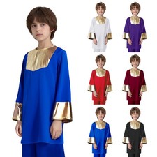 Boys Shirt Communion Gown Party Robe Dance Costume Choir Long Sleeve Metallic