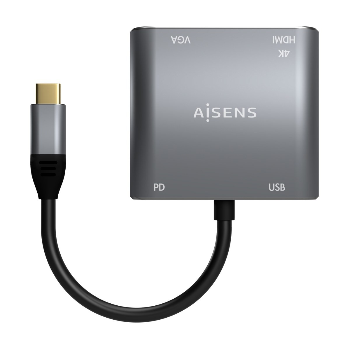 AISENS Conversor USB-C a VGA/HDMI 4K/USB3.0/USB-C PD, USB-C/M-VGA/H-HDMI/H-USB-A