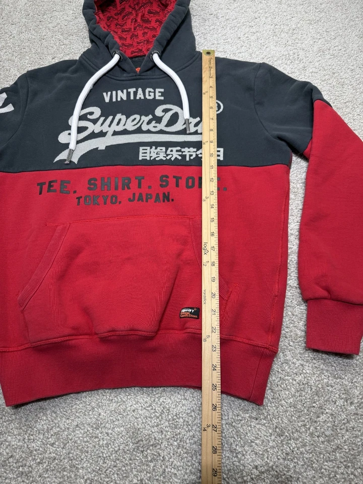 SUPERDRY Sudadera con Capucha Para Hombre Talla Mediana Rojo Color Bloque Algodón Cordones Suéter Foto 3 de 4