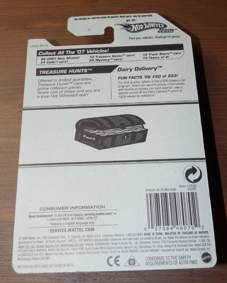 2006 Hot Wheels Treasure Hunt - доставка молока - 2007 карта с защитой - Изображение 3 из 3