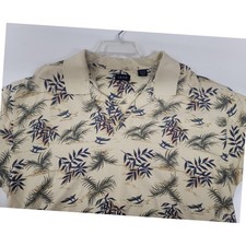 IZOD Men's XL Beige Palm Tree Print Short Sleeve Polo Shirt Casual