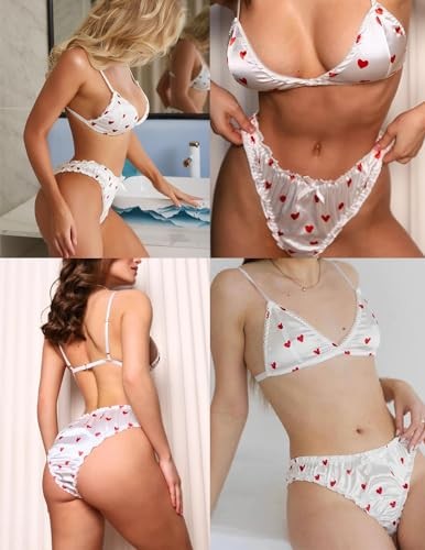 Women's Bra and Panty Sets Satin Silk Lingerie Set 2 Piece Bralette Small White