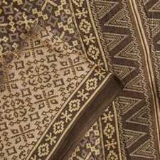 Sanskriti Vintage Saree Brown Soft Pure Cotton Ajrakh Inspired Print Sari 5 Yd
