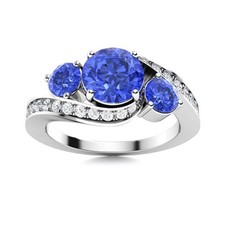 925 Sterling Silver 5MM Round Shape Tanzanite Three Stone Women Wedding Ring