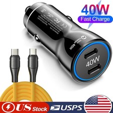 40W Fast Charging Double USB-C Car Charger For Samsung iPhone Android Cell Phone