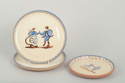 Danish Pottery Studio. Three plates with dancing couples c. 1940/50s.