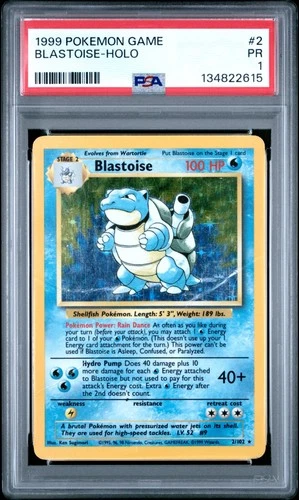 PSA 1 PR 1999 Base Set Blastoise 2/102 Holo Foil Pokemon WOTC Unlimited Rare