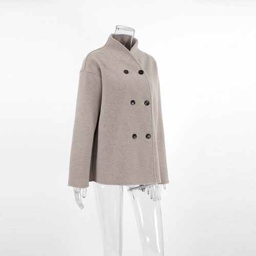 Brown French Style V-Neck Double-Breasted Woolen Coat New Autumn Suit Coat - Picture 8 of 17