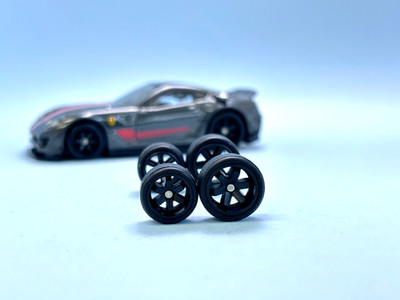 R467 Hotwheels 1/64 Real Rider # TE37 Black 10 & 12mm Long Datsun Rubber Wheels
