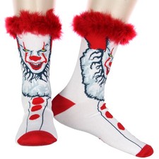 IT Horror Movie Pennywise 3D Fuzzy Hair Men's Crew Socks Shoe Size 6-12