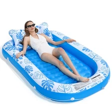 Inflatable Tanning Pool Lounger Float with Cervical Pillow - Large(71" x 47")...
