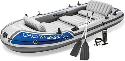 Intex Excursion 5 Person Inflatable Boat, Water Fishing River Raft Set w/ Oars -
