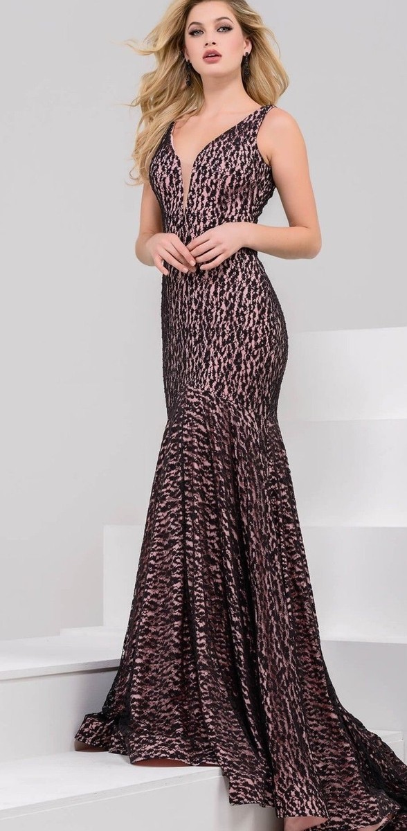 jovani black and pink prom dress Long Chiffon Ruffled Prom Dress with Lace-Up Corset Red / 00 main image 0