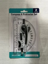 Wexford 2 Pieces Compass and Protractor Set - Factory Sealed, Assorted Colors