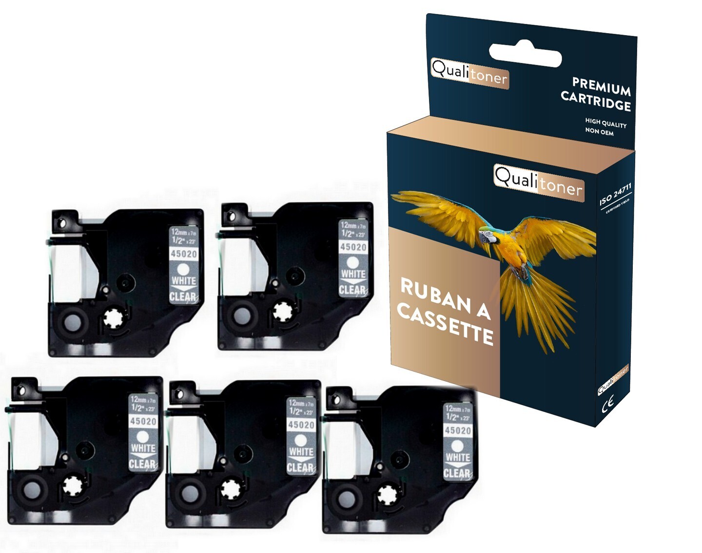Ruban S0720600 compatible DYMO Letratag D1 blanc transparent 12mm x 4m