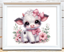Cow Wall Art Print, Cute Little Cow Print, Farmhouse Art Home Decor Print 647