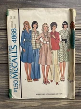Primative McCall’s 1975 Misses Dresses Tops 4866 Sewing Pattern Cut 