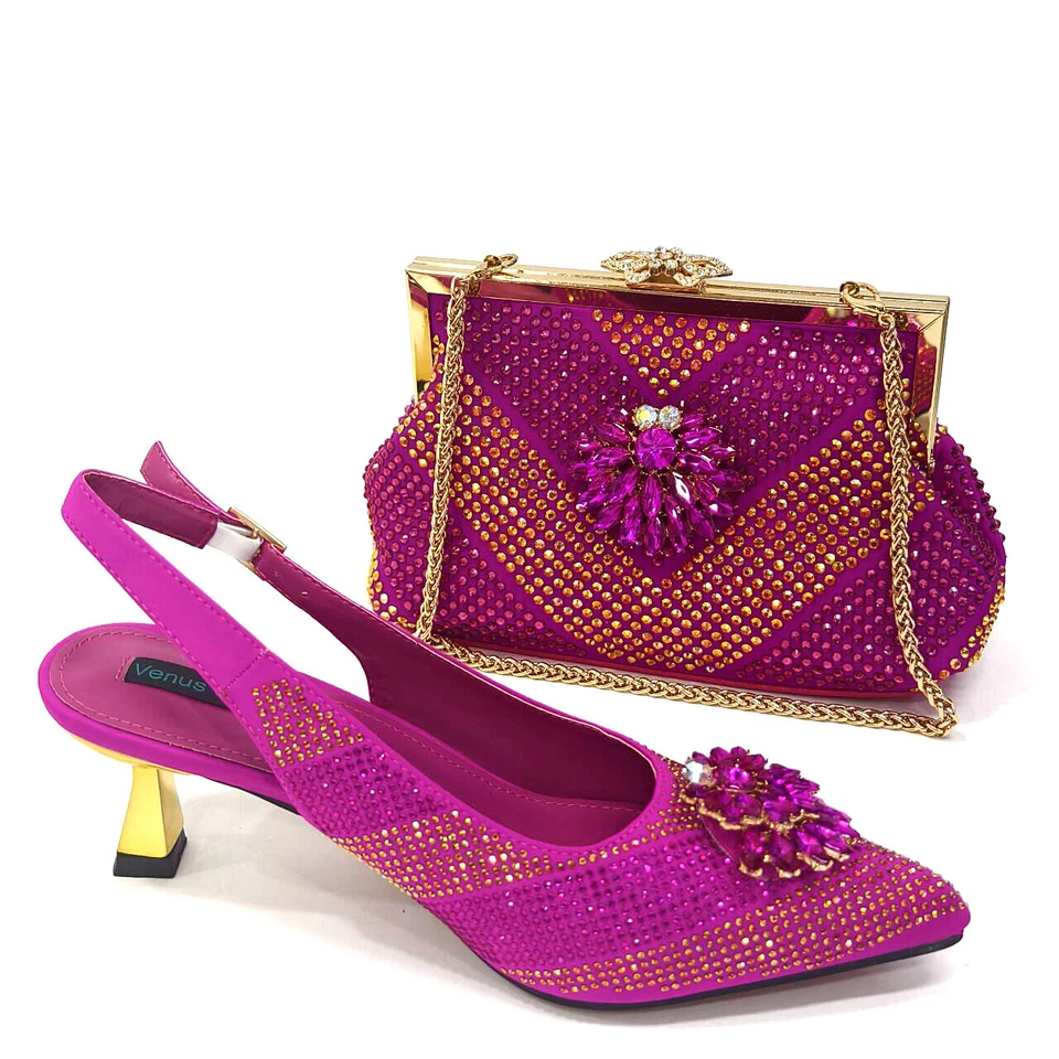 Womens Italian Matching Sandals Set Shoes And Bag Rhinestone Party Luxury Party - Image 2 of 4