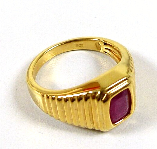 925 Silver Gold Plated Ruby Ring Size 63 - image 5