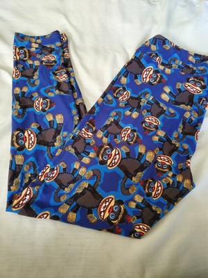 LuLaRoe TC Blue Sock Monkey Leggings 