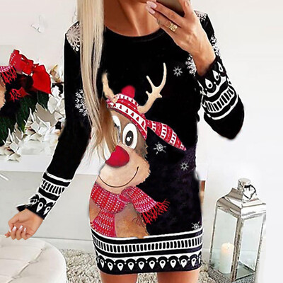 Jumper Dress Ladies Xmas Party Sweater Bodycon Womens Christmas Knitted Mini