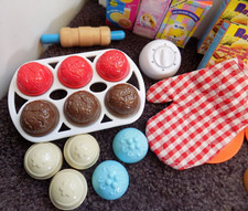Play Toy Food Lot 56 pcs Cupcakes  Pan, Timer, Boxes, Fruits, Vegs, Utensils 