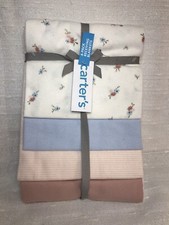 Carters Baby 4 Pack Receiving Blankets Girls Floral Flower Solid Stripe Pink Blu