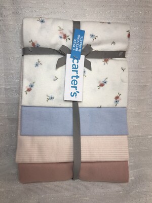 Carters Baby 4 Pack Receiving Blankets Girls Floral Flower Solid Stripe Pink Blu