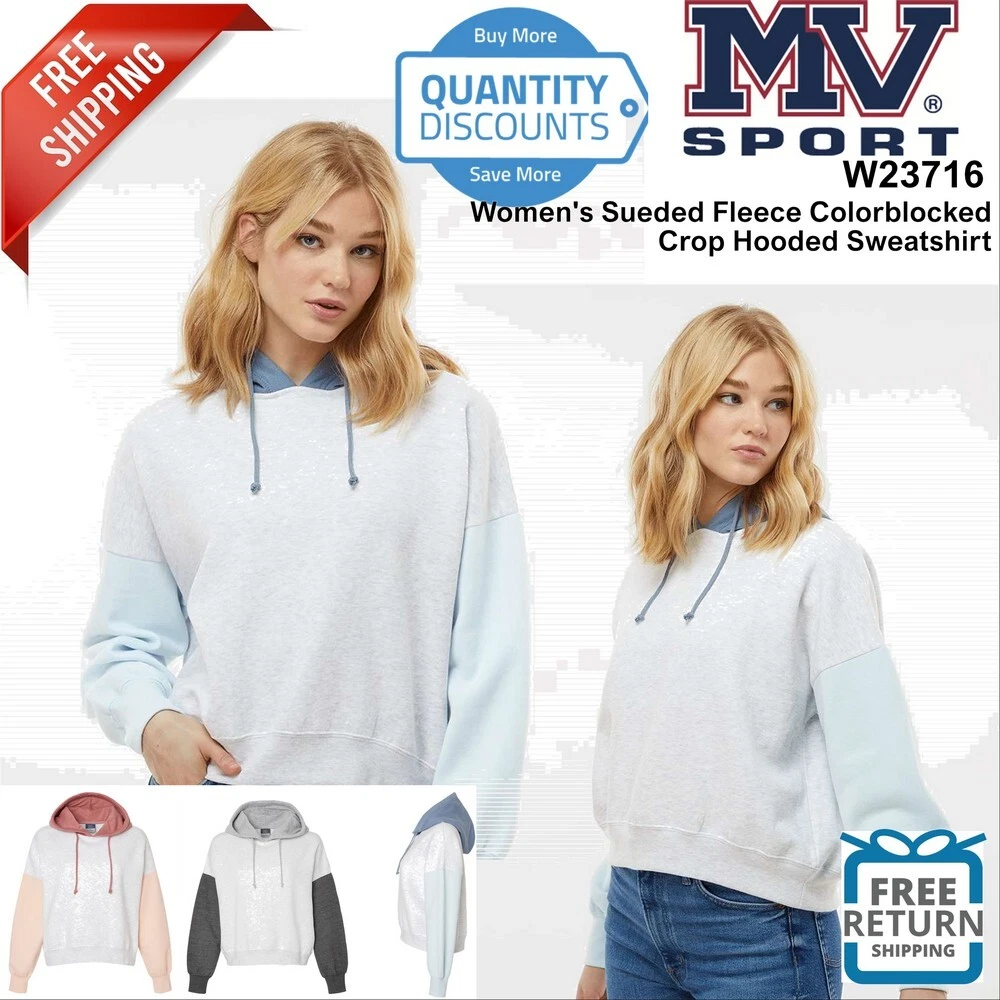 MV Sport Women Sueded Fleece Colorblocked Crop Hooded Sweatshirt W23716 Upto 2XL