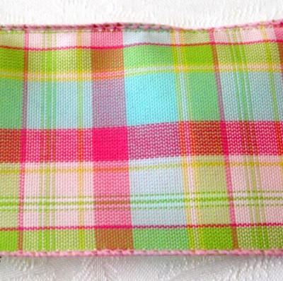 Summer Plaid 2.5'' X 5 yd Wired Ribbon Spring Pink Aqua Yellow Greens Everyday