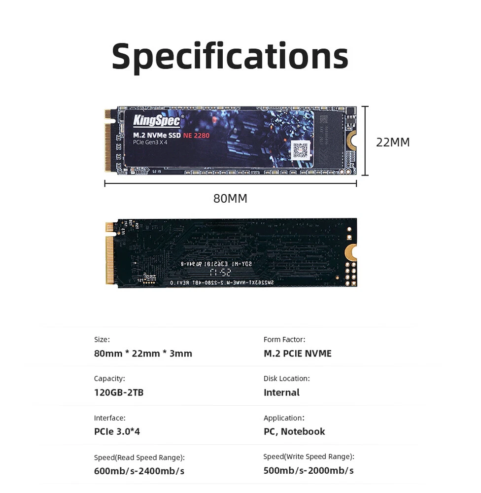 KingSpec M2 SSD NVMe 1TB M.2 2280 PCIe Gen 3.0X4 SSD Internal