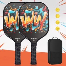 2 Pickleball Paddles w/Carrying Case 4 Balls Graffiti USAPA Approved Fiberglass