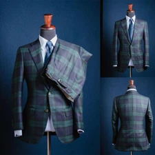 Checked Business Men Suits Regular Fit Formal Prom Double Breasted Peak Lapel