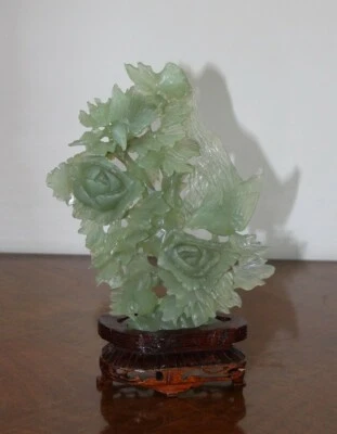 ROSIER ET OISEAUX,JADE CELADON, ART CHINOIS STYLE MING - Photo 1/3