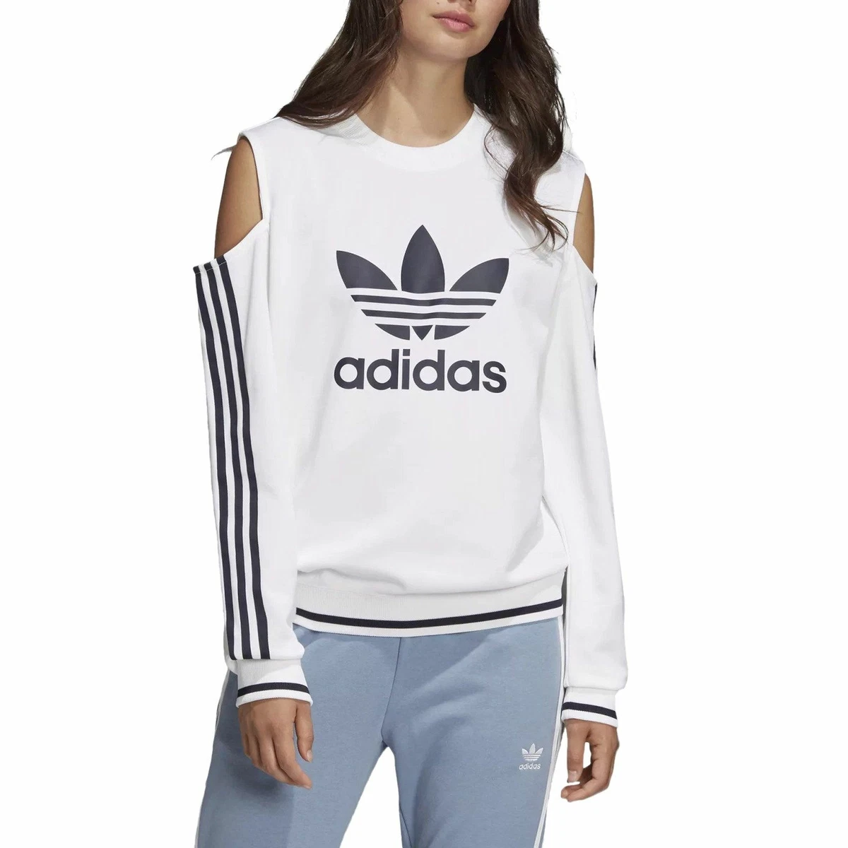 adidas Women's Cutout Woven Sweater - White | eBay