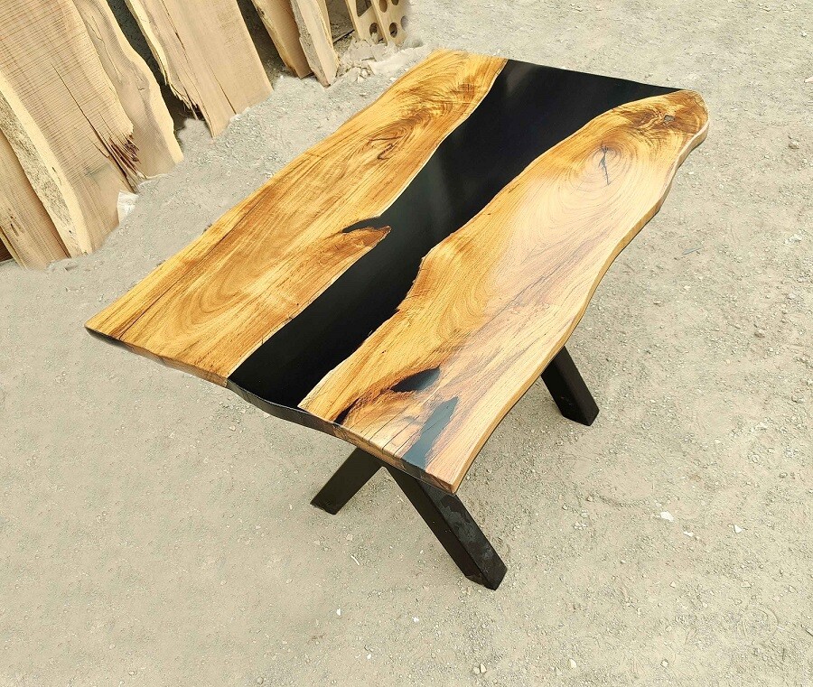 Black Epoxy Walnut Wooden Dining Table Resin River Home Decor Made To Order Deco