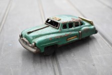 Vintage Tin Toy Car Friction green Taxi cab Japan Checker Cadillac desoto dodge